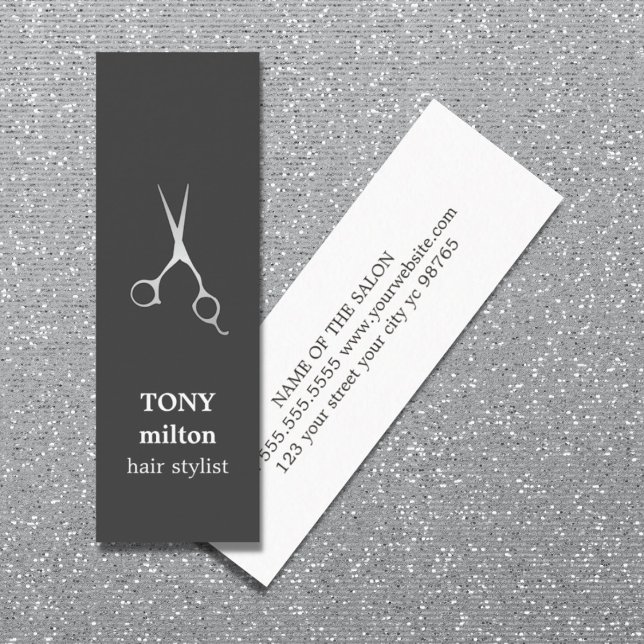 Elegant Dark Grey Faux Silver Scissors Hairstylist Mini Business Card (Creator Uploaded)