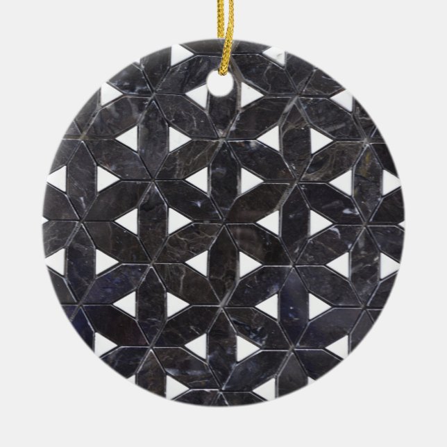 Elegant dark grey flower of life pattern ceramic ornament (Front)