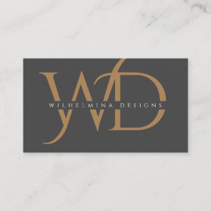 Elegant Dark Grey Gold Monogram Luxury Minimalist Business Card