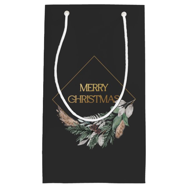 Elegant Dark Grey Merry Christmas Small Gift Bag (Front)