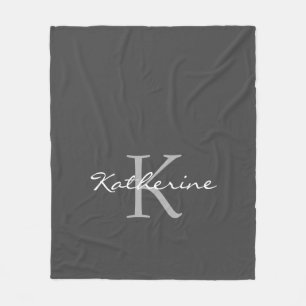 Elegant Dark Grey Script Monogram Personalized Fleece Blanket