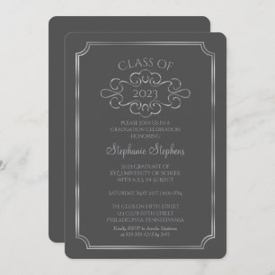Elegant Dark Grey Silver College Graduation Party Invitation