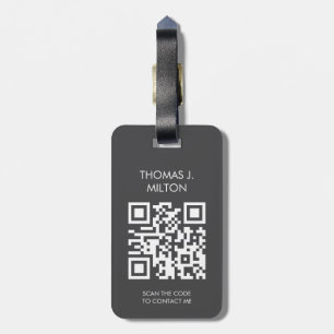 Elegant Dark Grey White Bold Monogram QR Code Luggage Tag