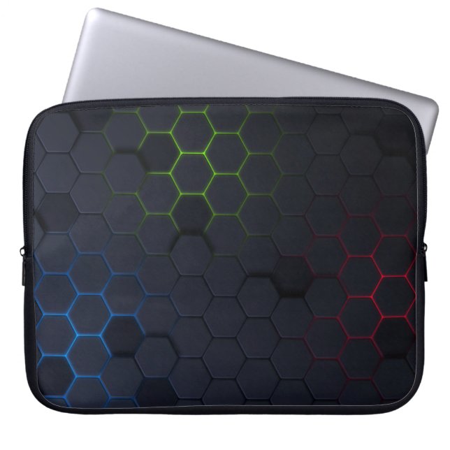 Elegant Dark Hexagonal Pattern Laptop Sleeve (Front)