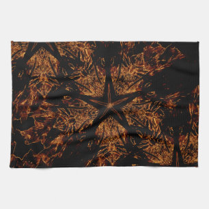 Elegant Dark Kaleidoscopic Design Black Brown Star Kitchen Towel