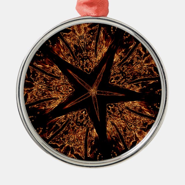 Elegant Dark Kaleidoscopic Design Black Brown Star Metal Ornament (Front)