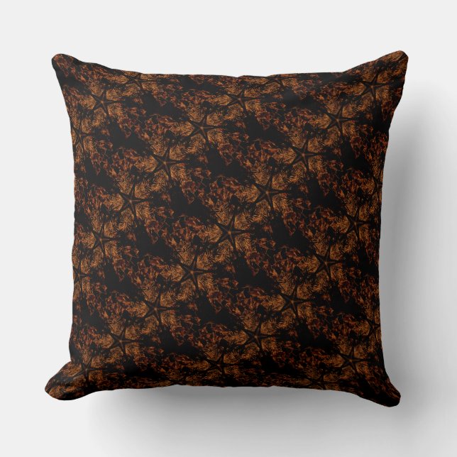 Elegant Dark Kaleidoscopic Design Black Brown Star Throw Pillow (Front)