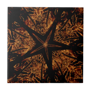 Elegant Dark Kaleidoscopic Design Black Brown Star Tile