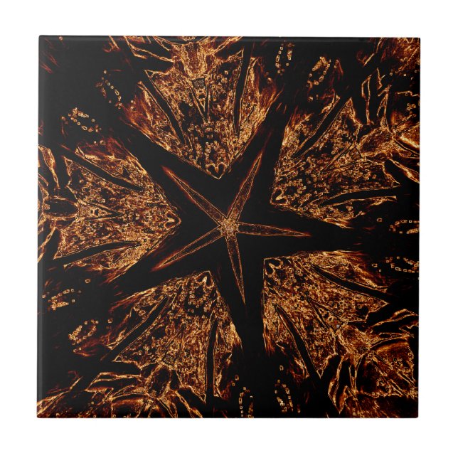 Elegant Dark Kaleidoscopic Design Black Brown Star Tile (Front)