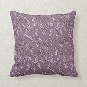 Elegant Dark Lavender Damask Throw Pillow