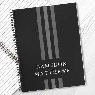 Elegant dark lines modern monogrammed black notebook