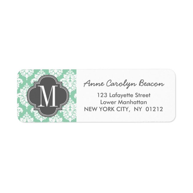Elegant Dark Mint Damask Personalized (Front)