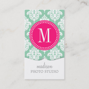 Elegant Dark Mint Damask Personalized Business Card
