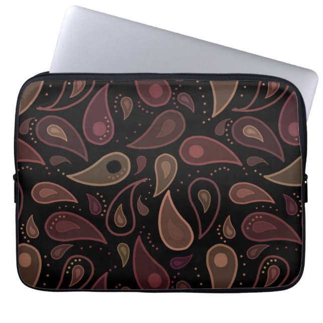 Elegant Dark Modern Paisley Pattern Laptop Sleeve (Front)