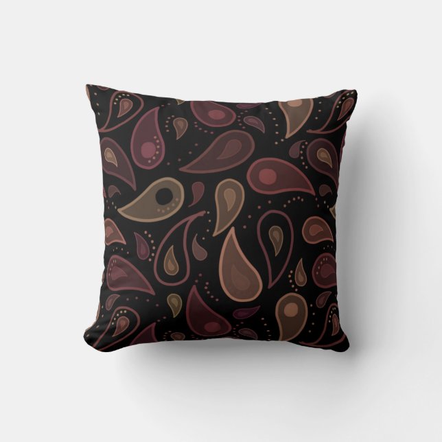 Elegant Dark Modern Paisley Pattern Throw Pillow (Front)
