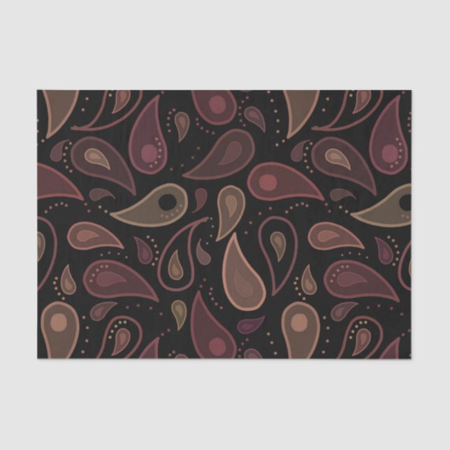 Elegant Dark Modern Paisley Pattern Tissue Paper (Front)
