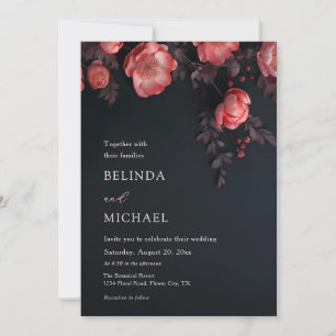 Elegant Dark Moody 3D Roses Wedding Invitation