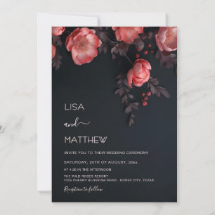Elegant Dark Moody 3D Roses Wedding Invitation