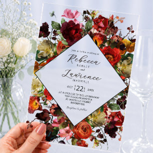 Elegant dark moody flowers wedding acrylic invitations