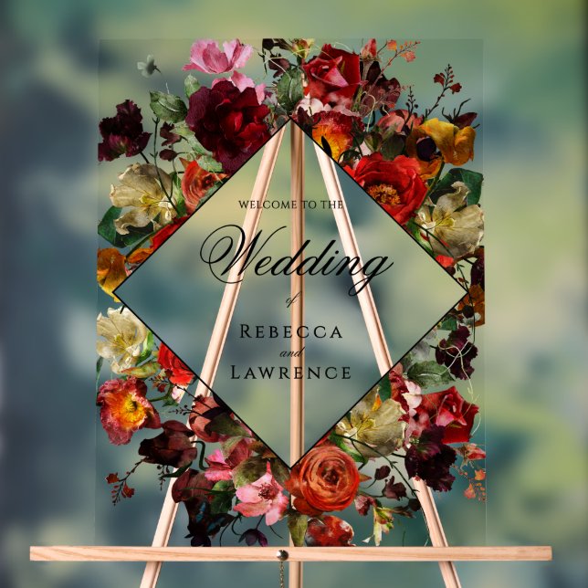 Elegant dark moody flowers wedding acrylic sign (Neutral)