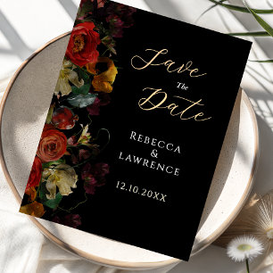 Elegant dark moody flowers wedding save the date