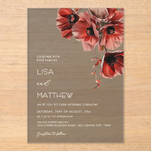 Elegant Dark Moody Red Flowers  Acrylic Invitations