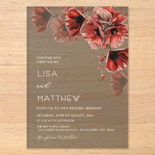 Elegant Dark Moody Red Flowers  Acrylic Invitations