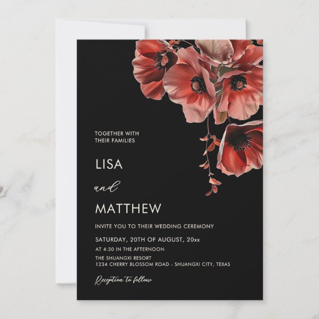 Elegant Dark Moody Red Flowers  Invitation (Front)
