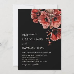 Elegant Dark Moody Red Flowers Photo Wedding Invitation