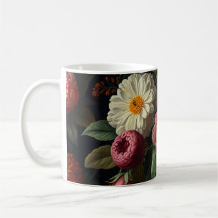 Elegant dark moody vintage florals coffee mug