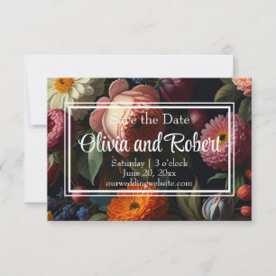 Elegant dark moody vintage florals save the date