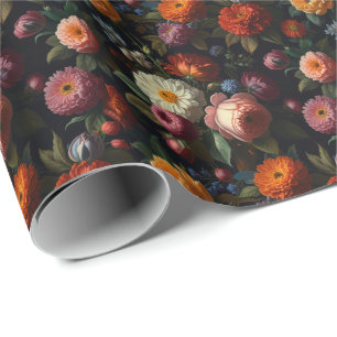 Elegant dark moody vintage florals wrapping paper