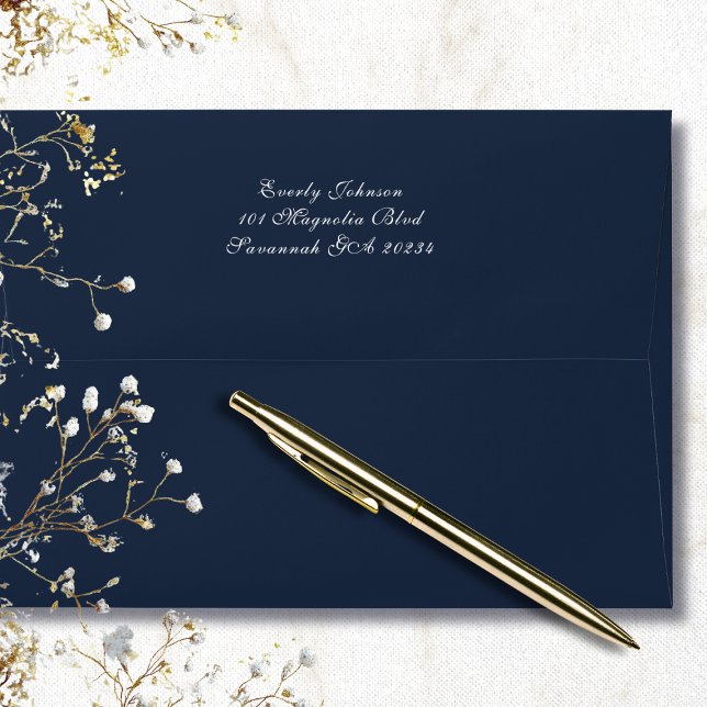 Elegant Dark Navy Background White Script Address Envelope (Creator Uploaded)