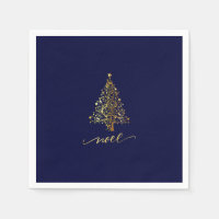 Elegant Dark Navy Blue & Gold Christmas Tree Noel