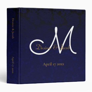 Elegant Dark Navy Blue Gold White Monogram Floral Binder