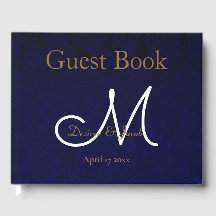 Elegant Dark Navy Blue Gold White Monogram Floral