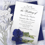 Elegant Dark Navy Blue Rose Formal Wedding Invitation<br><div class="desc">This beautiful wedding invitation is simple, traditional and elegant. It features a beautiful photo of a long-stemmed navy blue coloured rose reflecting in a pool of water with formal wording where the parents of the bride are issuing the invitation. The fancy script calligraphy gives it a timeless and classic style....</div>