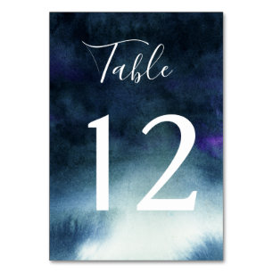Elegant Dark Navy Blue Watercolor Ombre Table Number