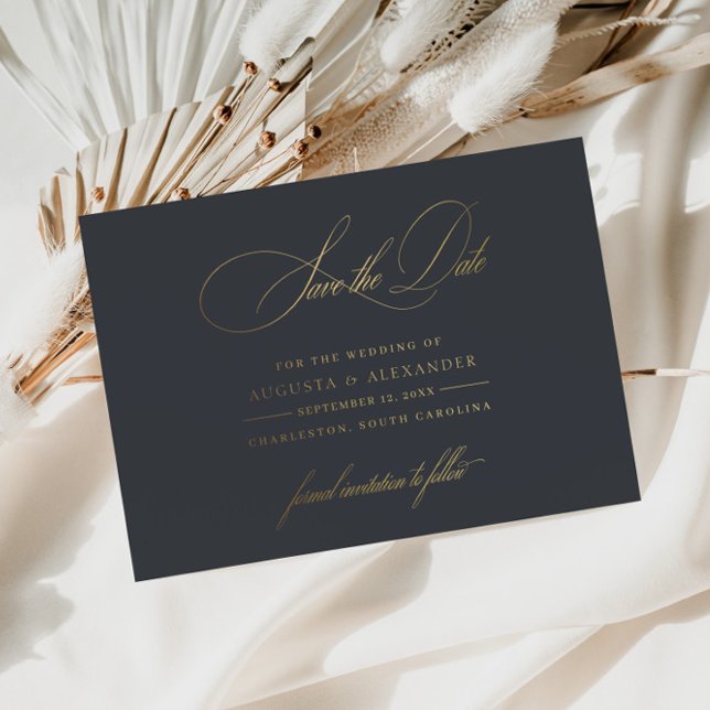 Elegant Dark Navy Grey Save the Date  Foil Holiday Postcard (Elegant Dark Navy Gray Save the Date Foil Holiday Postcard)