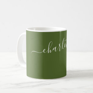 Elegant Dark Olive Green Colour Name Personalized Coffee Mug