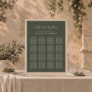 Elegant Dark Olive Green Wedding Seating Chart