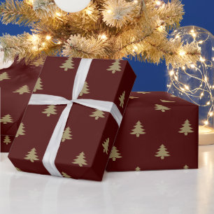 Elegant dark oxblood wine simple Christmas trees Wrapping Paper