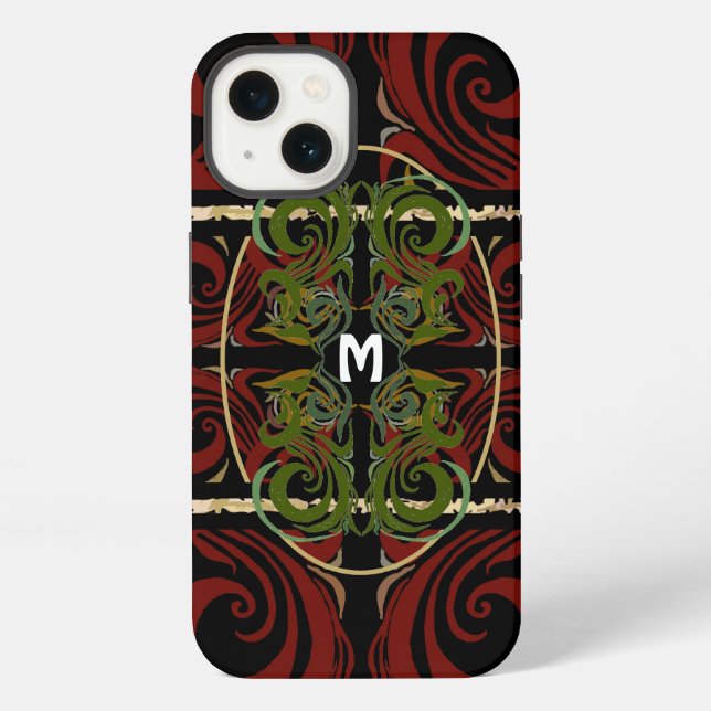Elegant Dark Pattern Monogram iPhone Case (Back)