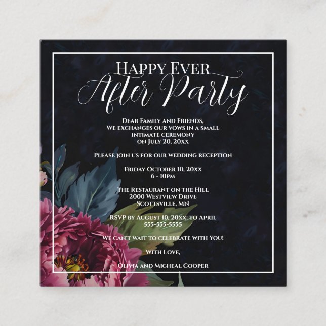 Elegant dark pink floral Happy Ever After Party Enclosure Card (Front)