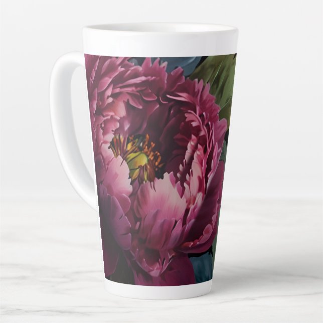 Elegant dark pink floral watercolor  latte mug (Left Angle)