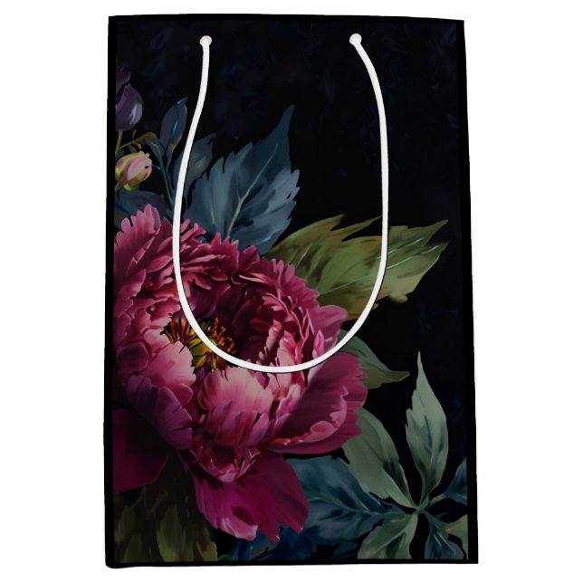 Elegant dark pink floral watercolor  medium gift bag (Front)