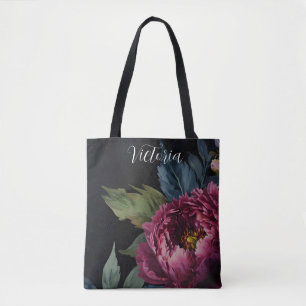 Elegant dark pink floral watercolor personalize tote bag