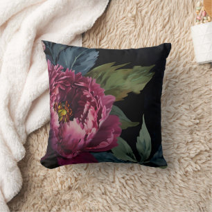 Elegant dark pink floral watercolor throw pillow