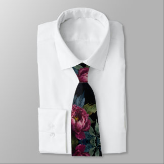 Elegant dark pink floral watercolor  tie