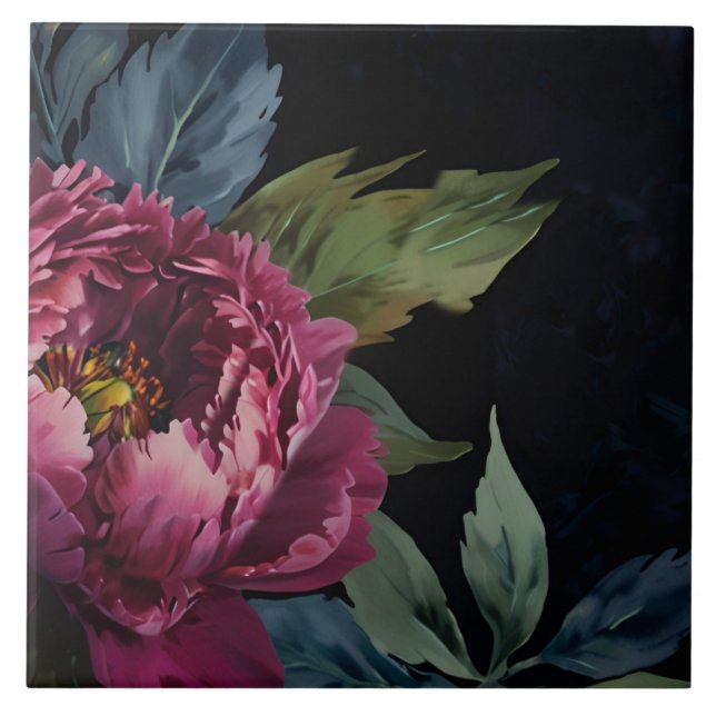 Elegant dark pink floral watercolor  tile (Front)